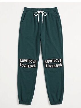 SHEIN Forest Green Cut-Out Knee Utility Joggers Y2K LOVE Graphic Pants Women’s S